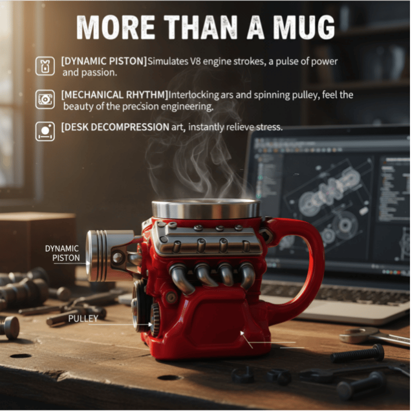 ⚡✨Ultimate V8 Engine Stainless Steel 3D Mug & A Gearhead's Dream